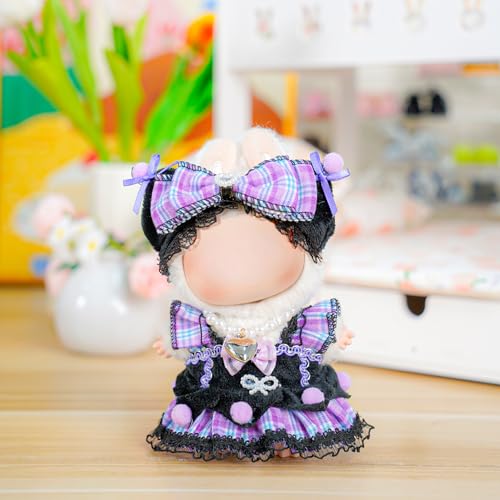 3-Piece 17cm Doll Outfit Set: Dress, Bow Clips & Necklace – Floral Lace Design