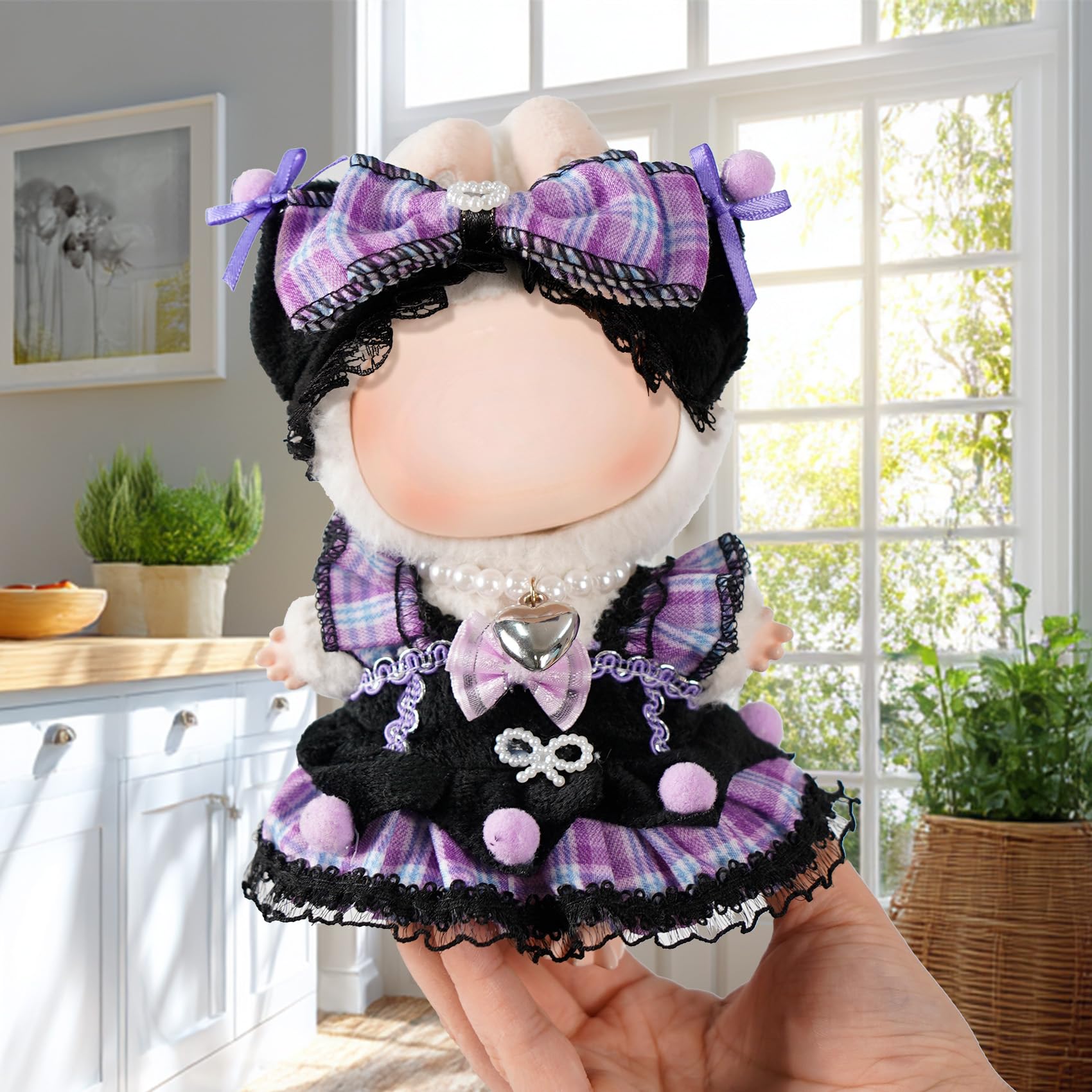 3-Piece 17cm Doll Outfit Set: Dress, Bow Clips & Necklace – Floral Lace Design