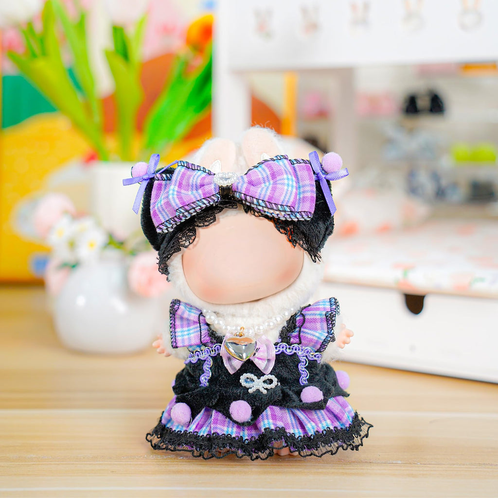 3-Piece 17cm Doll Outfit Set: Dress, Bow Clips & Necklace – Floral Lace Design