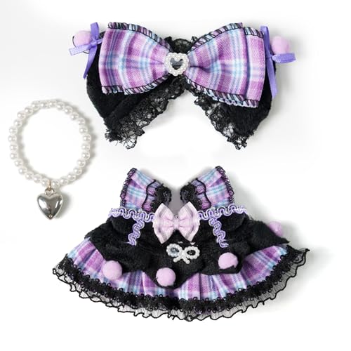 3-Piece 17cm Doll Outfit Set: Dress, Bow Clips & Necklace – Floral Lace Design