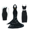 3-Piece Black Doll Wedding Dresses for 11.5 Inch Dolls - Handmade Sequins Gown, Off-Shoulder Dress & Skirt Set by BJDBUS