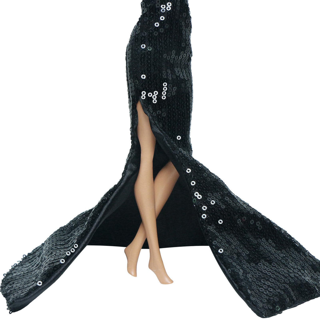 3-Piece Black Doll Wedding Dresses for 11.5 Inch Dolls - Handmade Sequins Gown, Off-Shoulder Dress & Skirt Set by BJDBUS