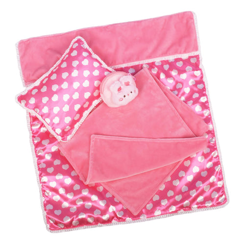 3-Piece Doll Bedding Set with Blanket, Pillow, Mattress & Rabbit Wallet – Fits 16-18 Inch Dolls