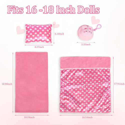 3-Piece Doll Bedding Set with Blanket, Pillow, Mattress & Rabbit Wallet – Fits 16-18 Inch Dolls