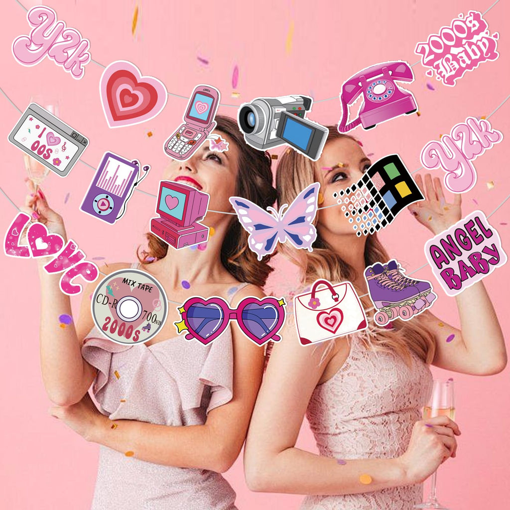 3-Piece Y2K Party Banner Set – Early 2000s Decorations with Retro Icons