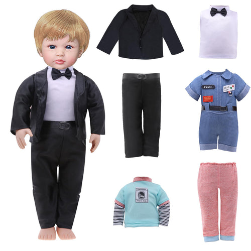 3 Sets 16 Inch Boy Doll Clothes: Plaid Jacket, Tuxedo, Sportswear Outfits for 15-18" Dolls