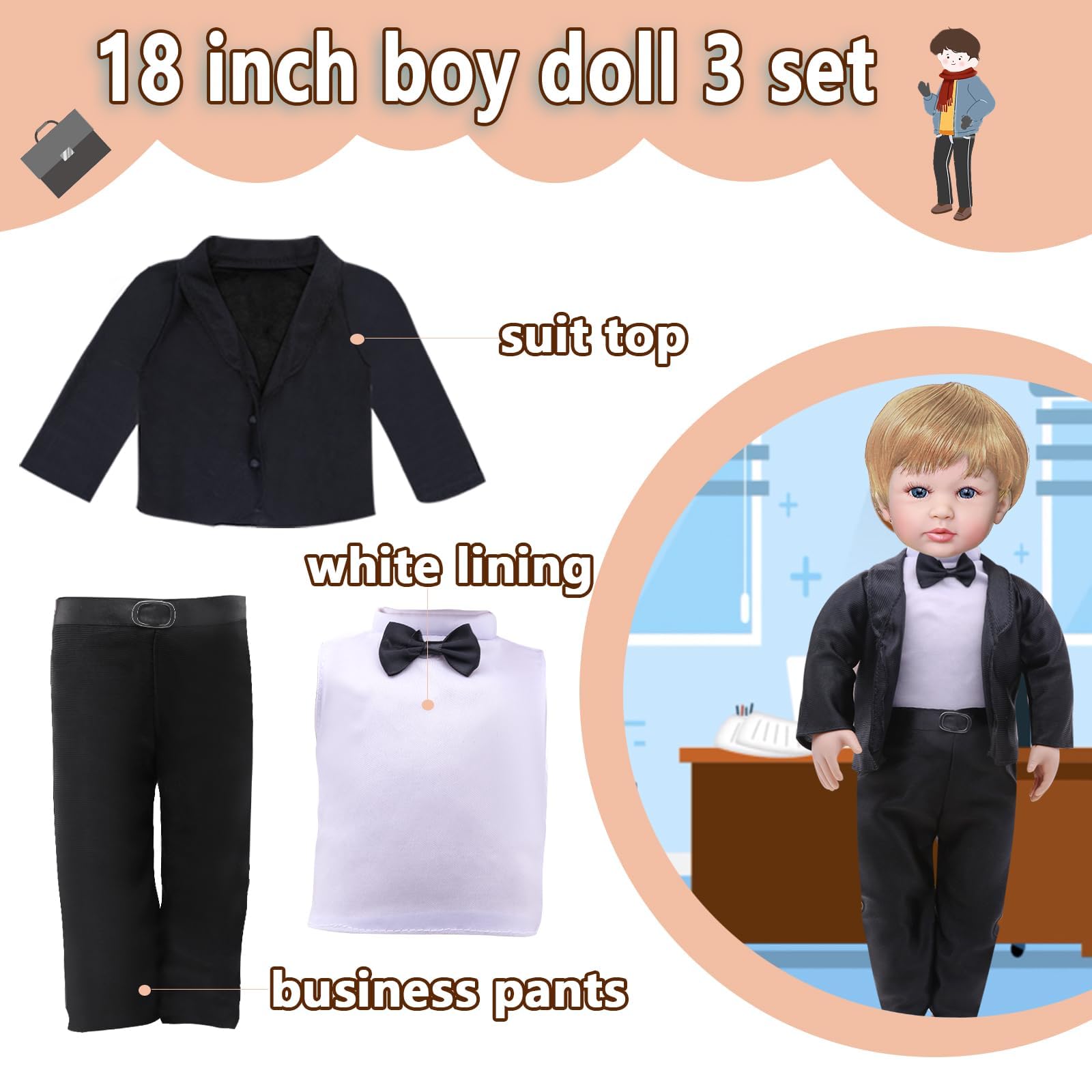 3 Sets 16 Inch Boy Doll Clothes: Plaid Jacket, Tuxedo, Sportswear Outfits for 15-18" Dolls