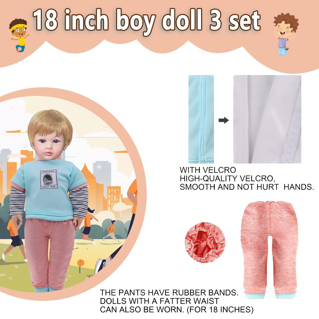 3 Sets 16 Inch Boy Doll Clothes: Plaid Jacket, Tuxedo, Sportswear Outfits for 15-18" Dolls