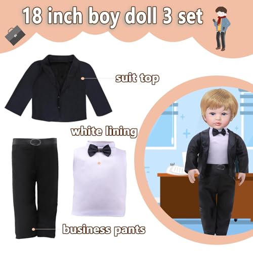 3 Sets 16 Inch Boy Doll Clothes: Plaid Jacket, Tuxedo, Sportswear Outfits for 15-18" Dolls
