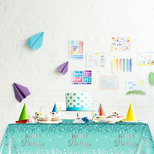 3 Teal & Silver Birthday Tablecloths – Plastic Disposable 54x108 Inches by ZOIIWA