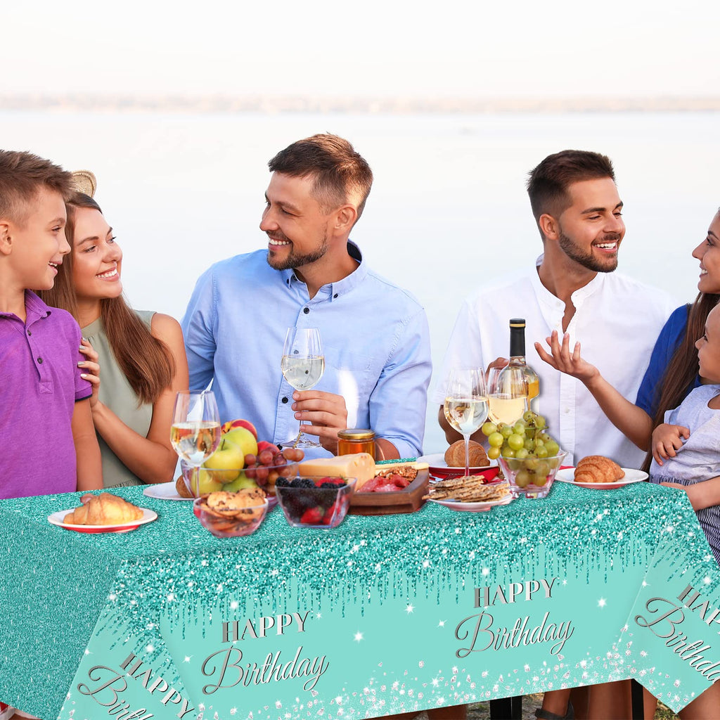 3 Teal & Silver Birthday Tablecloths – Plastic Disposable 54x108 Inches by ZOIIWA