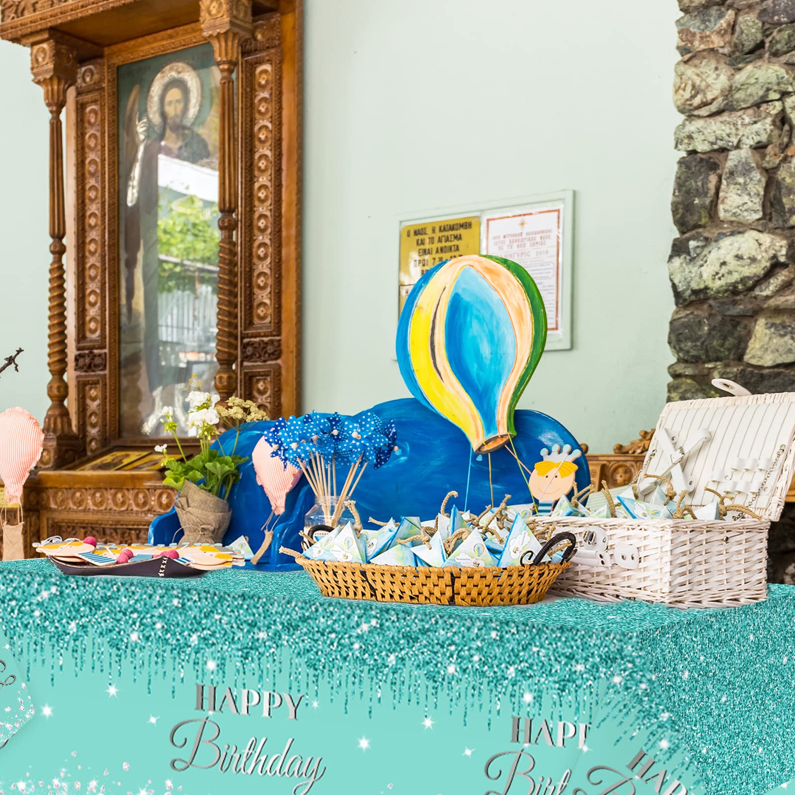 3 Teal & Silver Birthday Tablecloths – Plastic Disposable 54x108 Inches by ZOIIWA