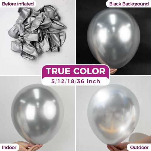 30-Pack 18-Inch Metallic Silver Balloons by Bezente – Large Chrome Latex with Ribbon for Weddings, Birthdays, and Graduations