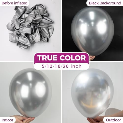 30-Pack 18-Inch Metallic Silver Balloons by Bezente – Large Chrome Latex with Ribbon for Weddings, Birthdays, and Graduations