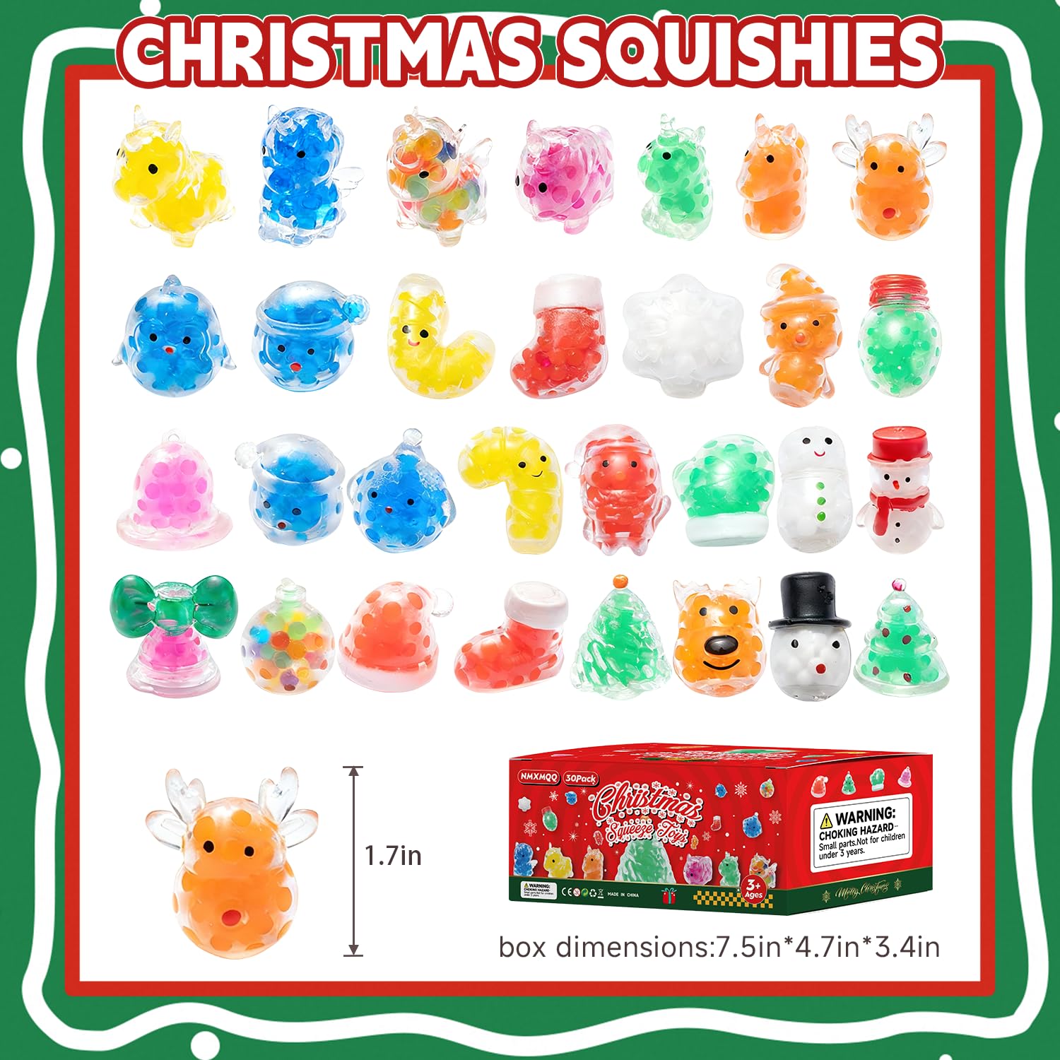 30 Pack Christmas Stress Balls - Squishy Fidget Toys for Adults, Bulk Party Favors