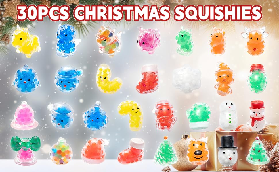 30 Pack Christmas Stress Balls - Squishy Fidget Toys for Adults, Bulk Party Favors