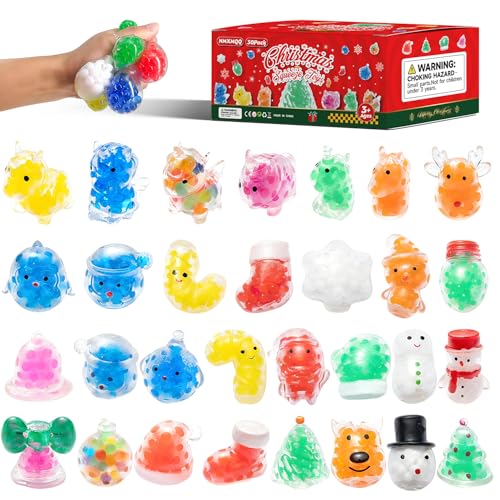 30 Pack Christmas Stress Balls - Squishy Fidget Toys for Adults, Bulk Party Favors