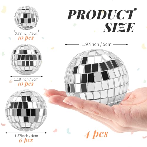 30 Pack Disco Ball Cake Toppers - Silver Mirror Balls for 70s Retro Theme Parties (4 Sizes)