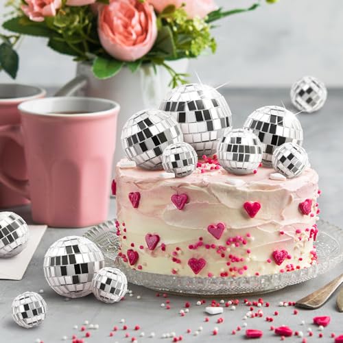 30 Pack Disco Ball Cake Toppers - Silver Mirror Balls for 70s Retro Theme Parties (4 Sizes)