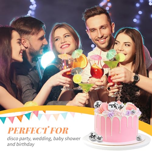 30 Pack Disco Ball Cake Toppers - Silver Mirror Balls for 70s Retro Theme Parties (4 Sizes)