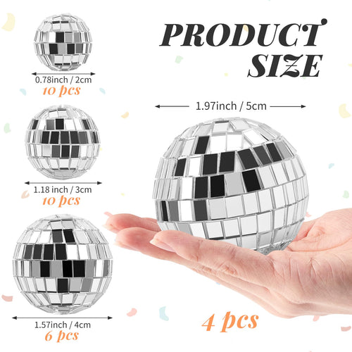 30 Pack Disco Ball Cake Toppers - Silver Mirror Balls for 70s Retro Theme Parties (4 Sizes)