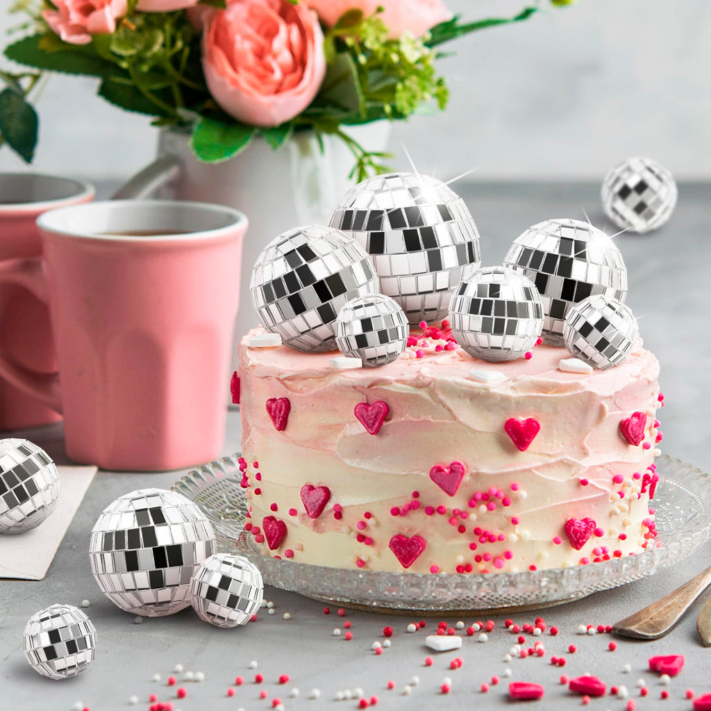 30 Pack Disco Ball Cake Toppers - Silver Mirror Balls for 70s Retro Theme Parties (4 Sizes)