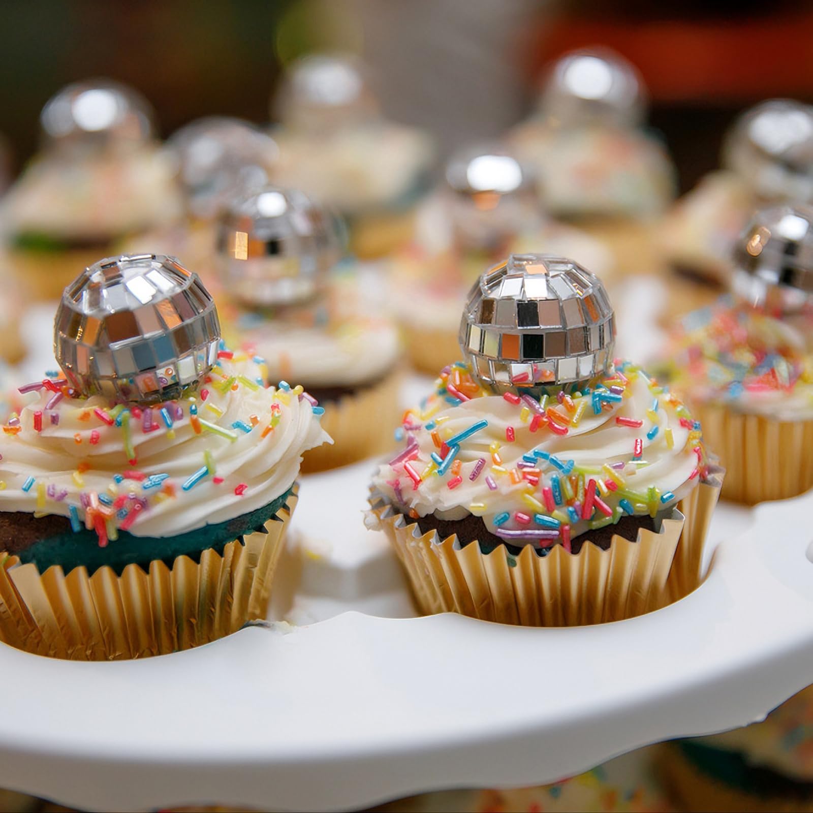 30 Pack Disco Ball Cake Toppers - Silver Mirror Balls for 70s Retro Theme Parties (4 Sizes)