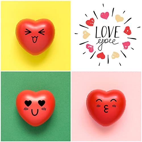 30-Pack Mini Heart Stress Balls with Smiley Faces - 1.5 Inch Foam Squeeze Toys for Party Favors, Classroom Prizes