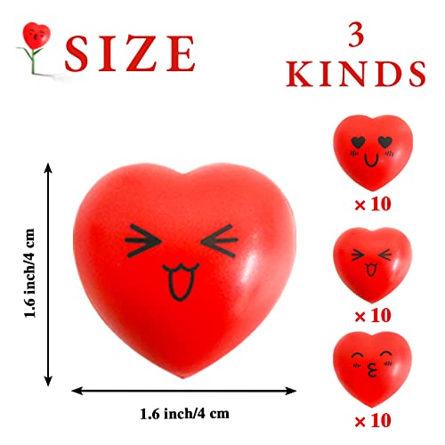 30-Pack Mini Heart Stress Balls with Smiley Faces - 1.5 Inch Foam Squeeze Toys for Party Favors, Classroom Prizes