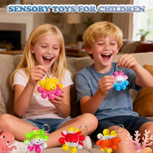 30-Pack Octopus Pop Fidget Keychains – Bulk Silicone Sea Animal Toys for Party Favors, Classroom Prizes