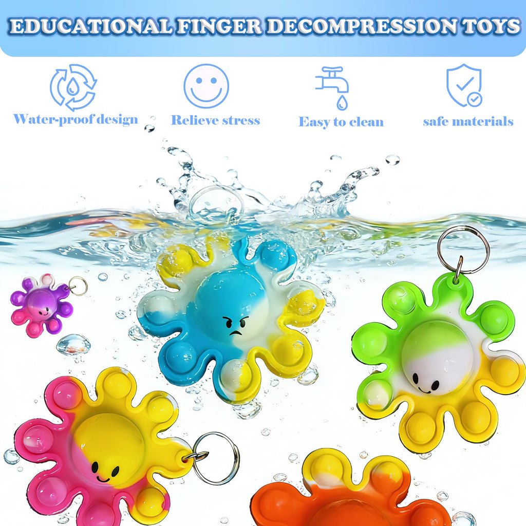 30-Pack Octopus Pop Fidget Keychains – Bulk Silicone Sea Animal Toys for Party Favors, Classroom Prizes