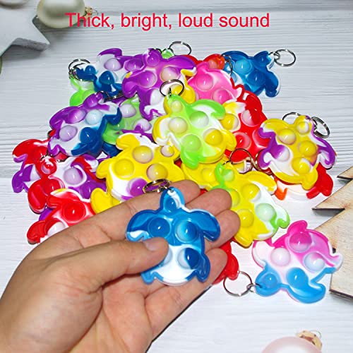 30-Pack Rainbow Turtle Pop Fidget Keychain Toys – Bulk Set for Kids, Party Favors, Stress Relief