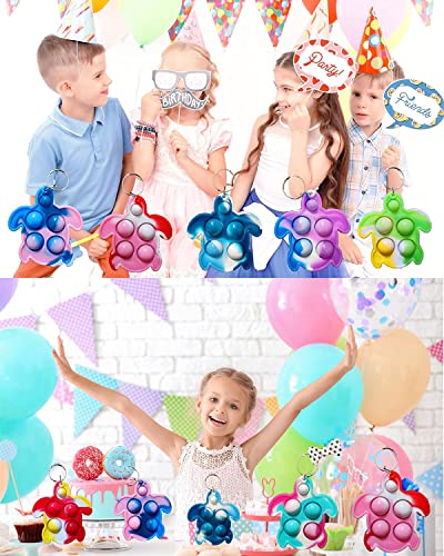 30-Pack Rainbow Turtle Pop Fidget Keychain Toys – Bulk Set for Kids, Party Favors, Stress Relief