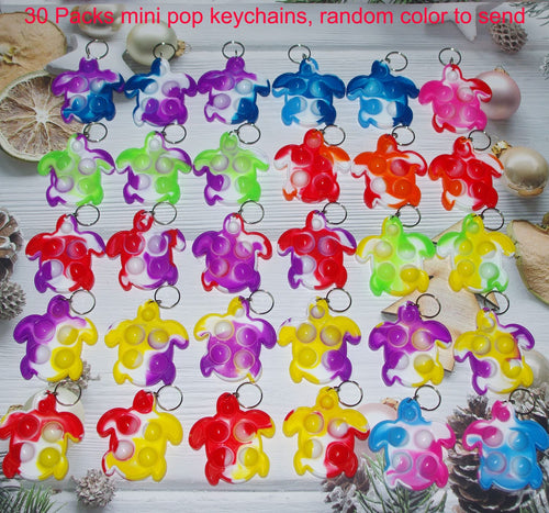 30-Pack Rainbow Turtle Pop Fidget Keychain Toys – Bulk Set for Kids, Party Favors, Stress Relief