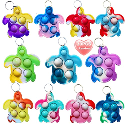 30-Pack Rainbow Turtle Pop Fidget Keychain Toys – Bulk Set for Kids, Party Favors, Stress Relief
