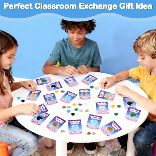 30 Pack Valentine Hearts Gemstones Cards Goodie Bags for Kids School Exchange