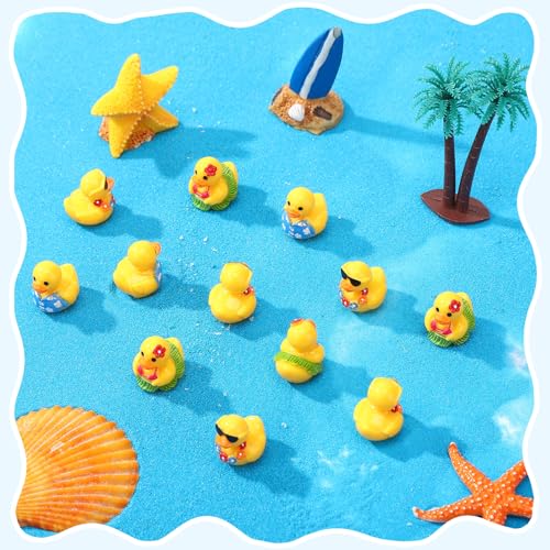 30 Pcs Summer Beach Resin Ducks – Hawaii Mini Duckies for Pool Party Cruise Bathtub Decor (3 Styles)