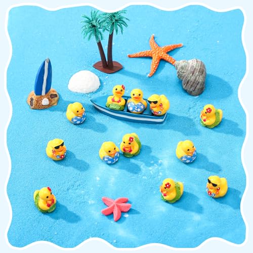 30 Pcs Summer Beach Resin Ducks – Hawaii Mini Duckies for Pool Party Cruise Bathtub Decor (3 Styles)