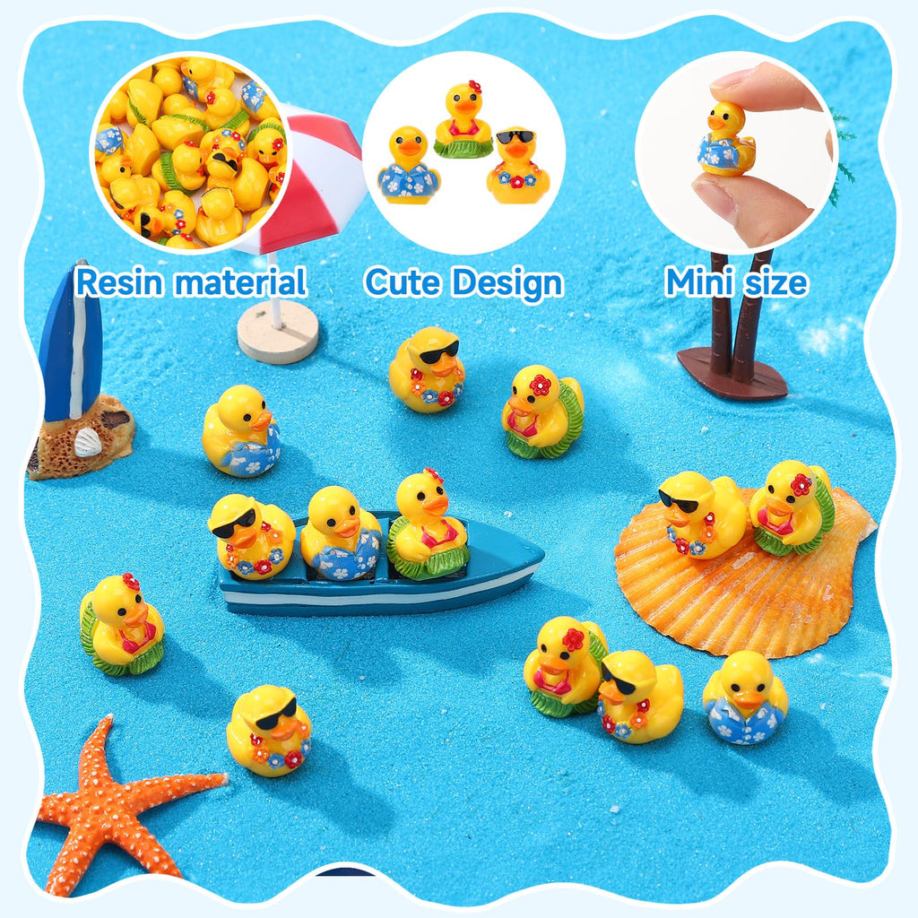 30 Pcs Summer Beach Resin Ducks – Hawaii Mini Duckies for Pool Party Cruise Bathtub Decor (3 Styles)