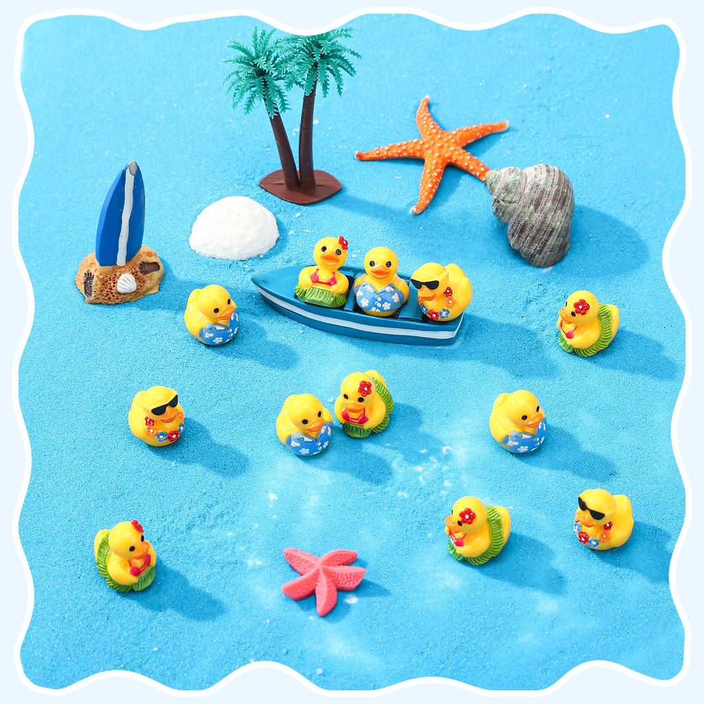 30 Pcs Summer Beach Resin Ducks – Hawaii Mini Duckies for Pool Party Cruise Bathtub Decor (3 Styles)
