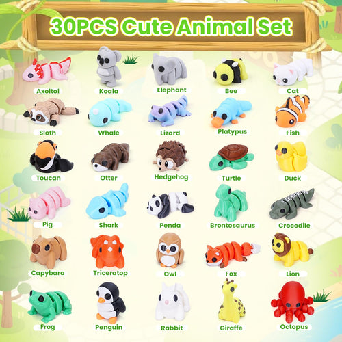 30-Piece 3D Printed Articulated Animal Set – Mini Flexible Fidget Toys for Desk Decor, Party Favors