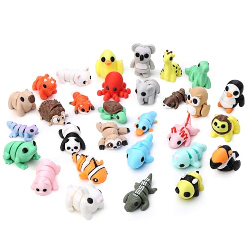 30-Piece 3D Printed Articulated Animal Set – Mini Flexible Fidget Toys for Desk Decor, Party Favors