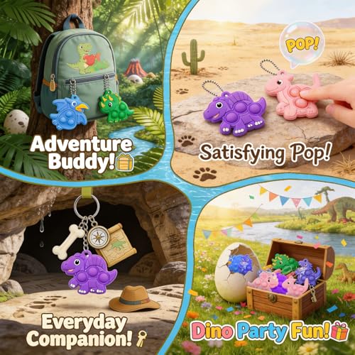 30-Piece Dinosaur Pop Keychain Fidget Toy Bulk Set - BicMan