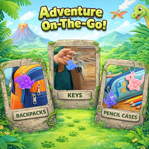 30-Piece Dinosaur Pop Keychain Fidget Toy Bulk Set - BicMan