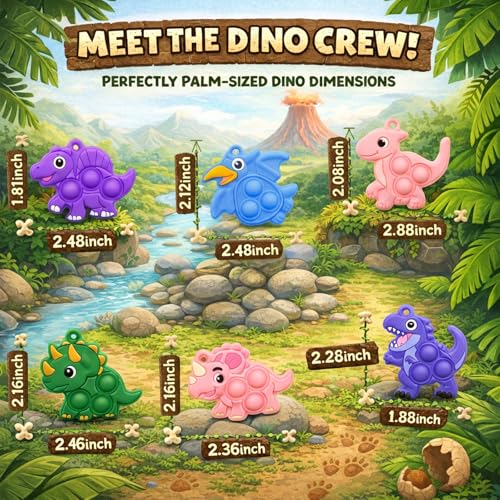 30-Piece Dinosaur Pop Keychain Fidget Toy Bulk Set - BicMan