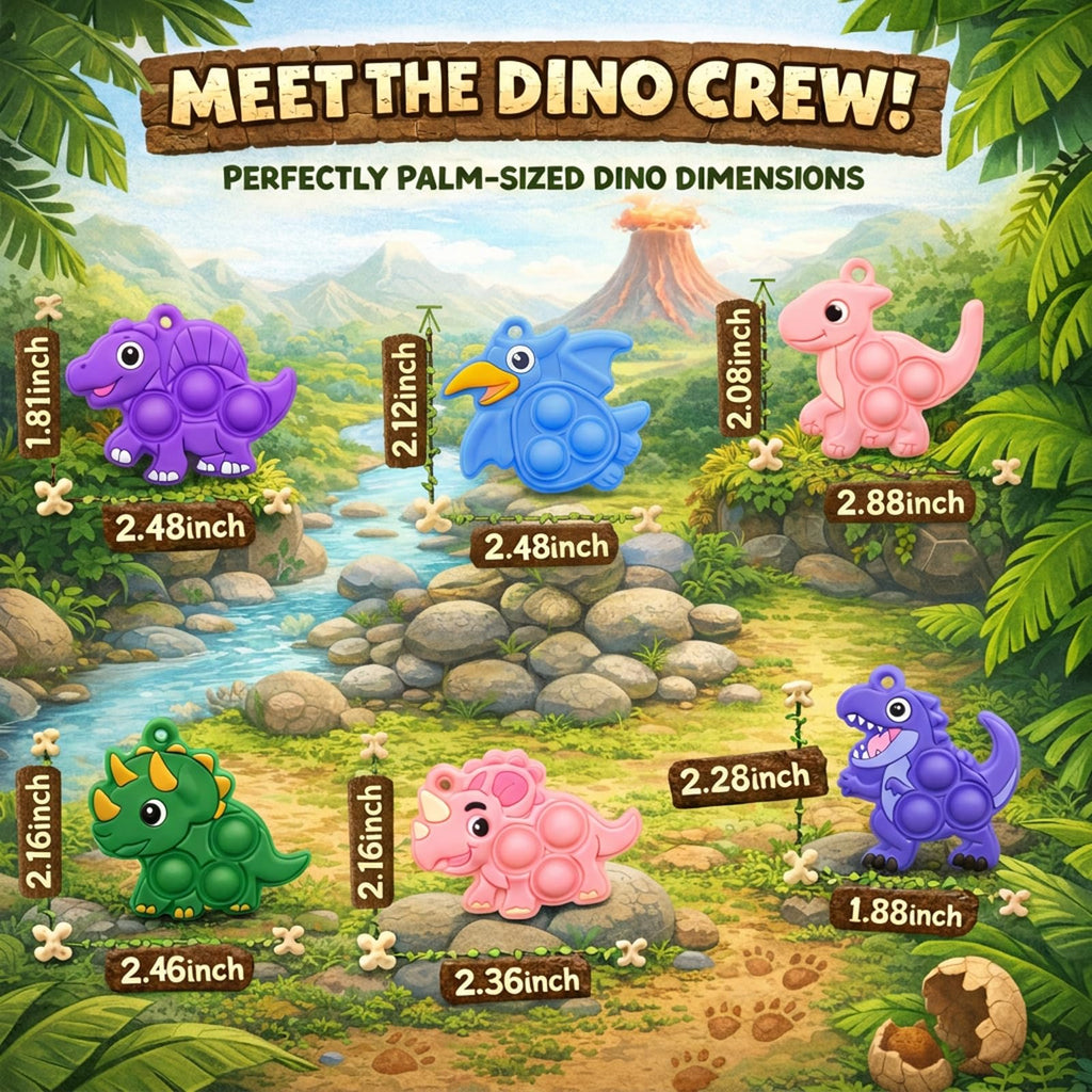 30-Piece Dinosaur Pop Keychain Fidget Toy Bulk Set - BicMan