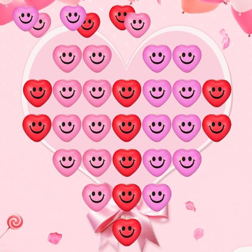 30-Piece Heart Stress Balls – Mini Smile Squeeze Balls for Party Favors and Valentine's Day Gifts (3 Colors)