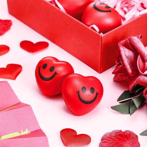 30-Piece Heart Stress Balls – Mini Smile Squeeze Balls for Party Favors and Valentine's Day Gifts (3 Colors)