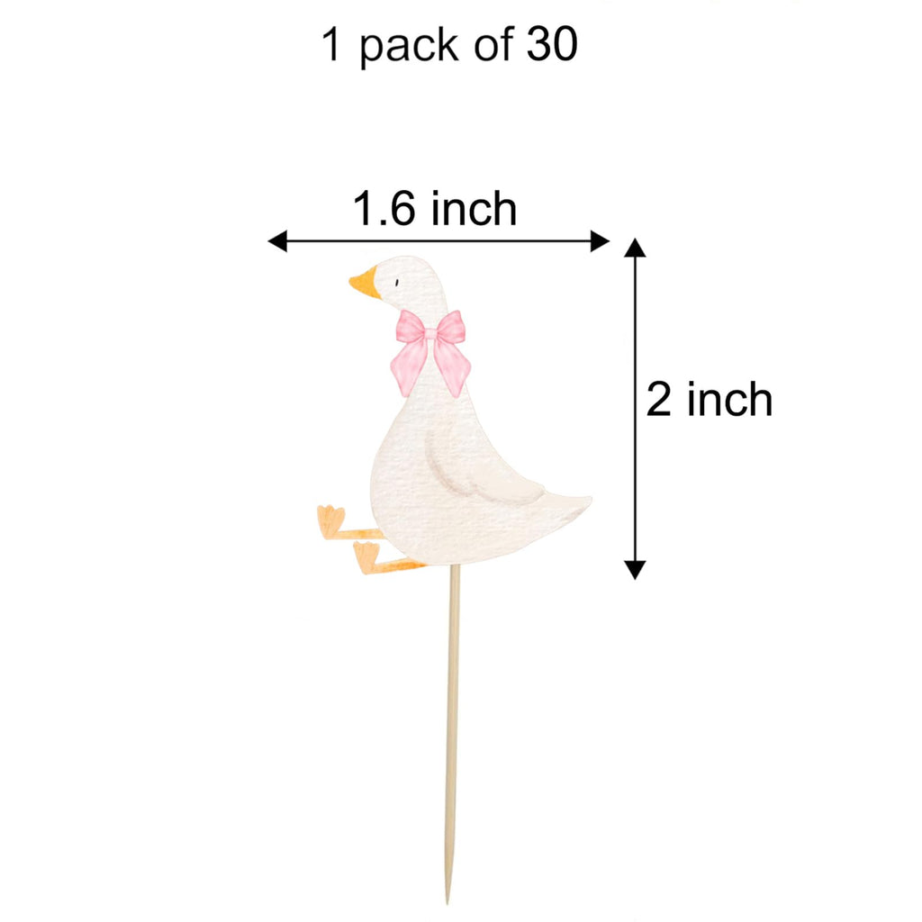 30 White Goose Cupcake Toppers with Pink Bows – Finduat Baby Shower & Birthday Cake Decorations