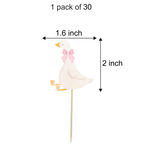 30 White Goose Cupcake Toppers with Pink Bows – Finduat Baby Shower & Birthday Cake Decorations